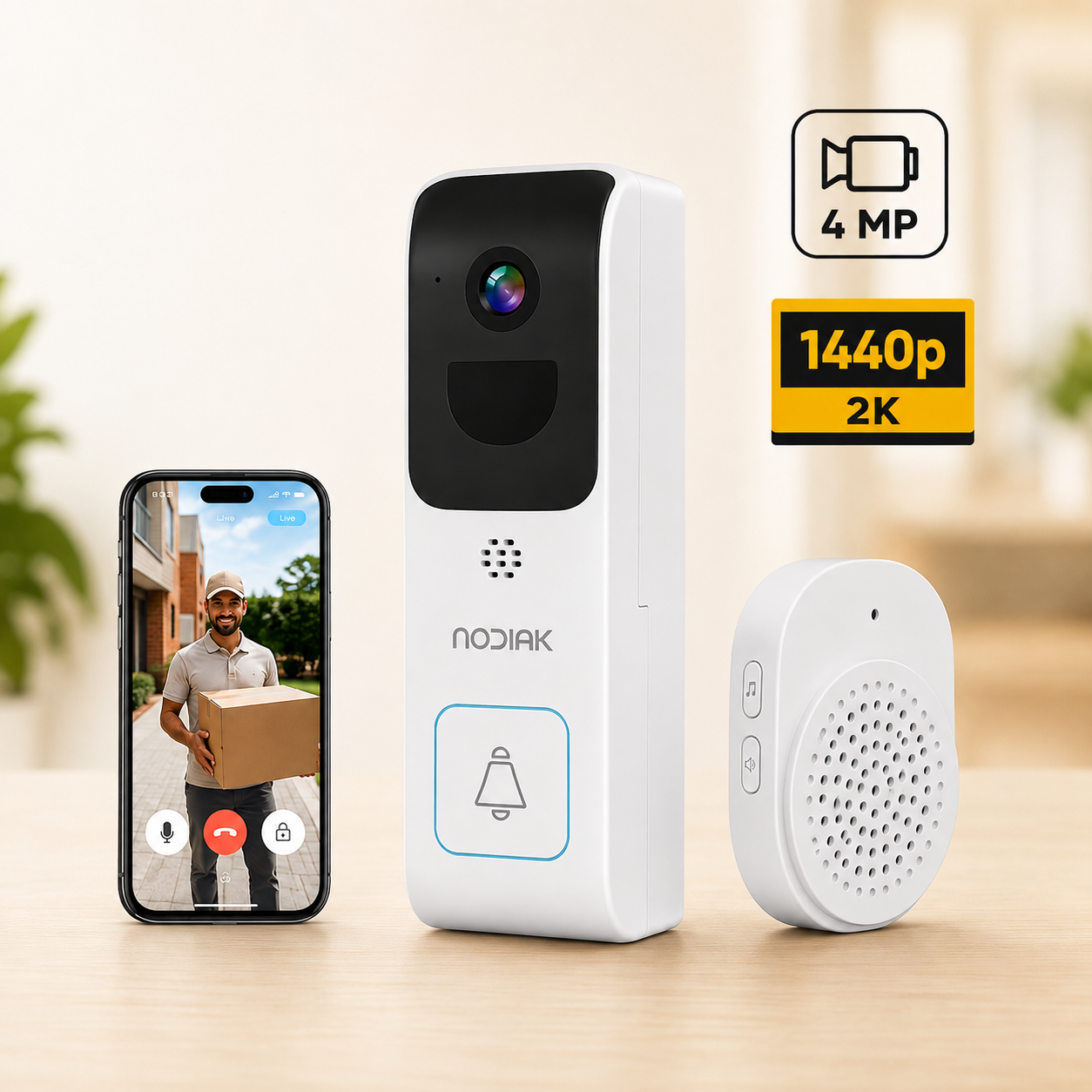 Timbre WiFi con Cámara 2K/4MP | Nodiak