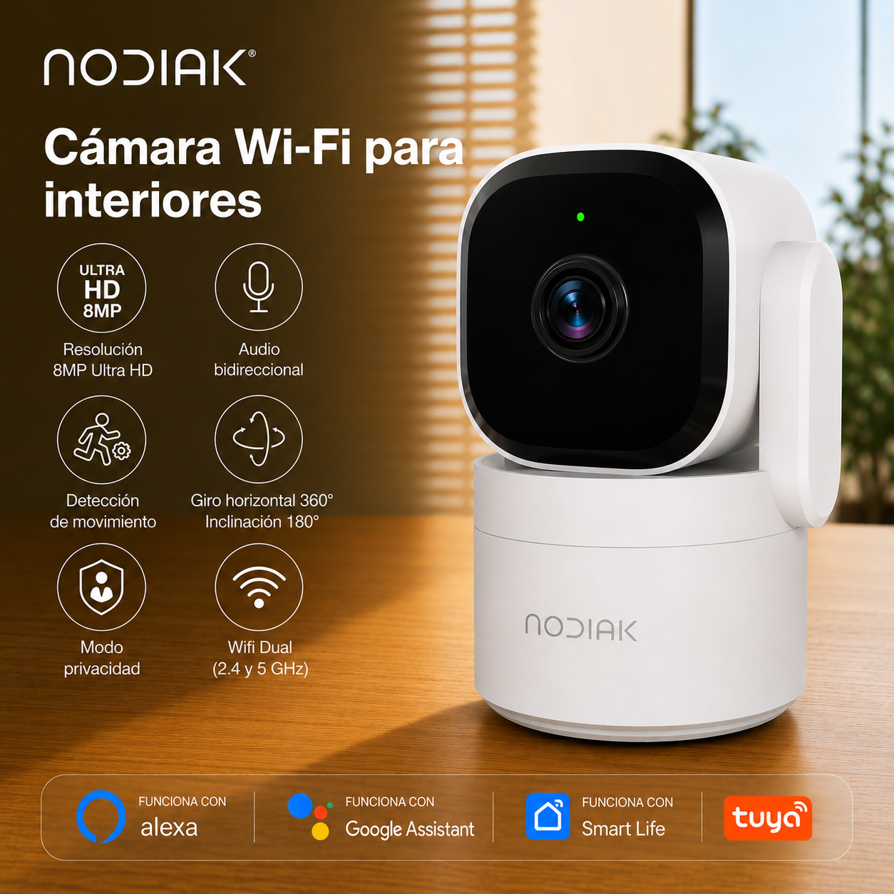 Cámara Interior 8mp c/ Modo Privacidad - 360°/180° 4k Ultra Hd | Nodiak