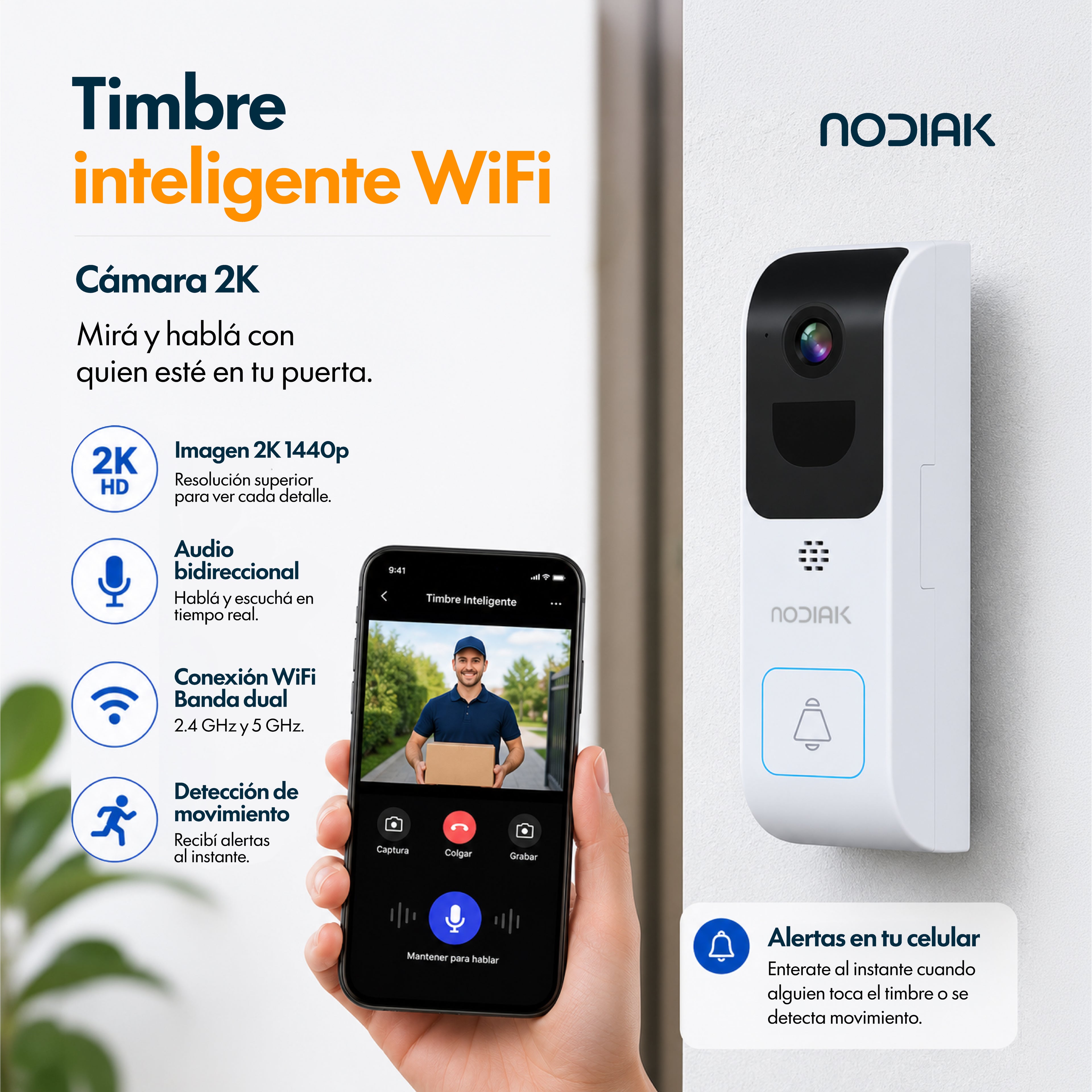 Timbre WiFi con Cámara 2K/4MP | Nodiak