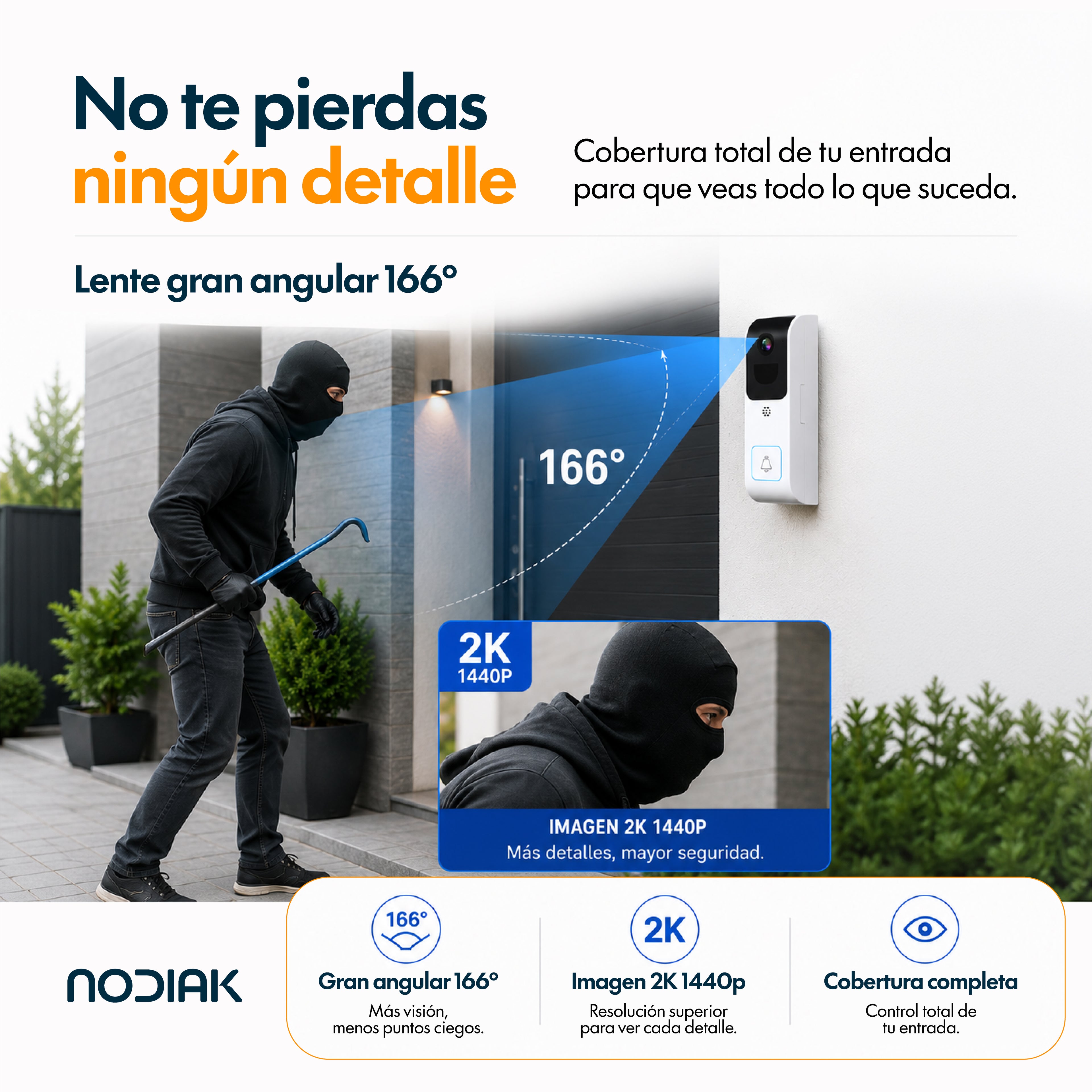 Timbre WiFi con Cámara 2K/4MP | Nodiak