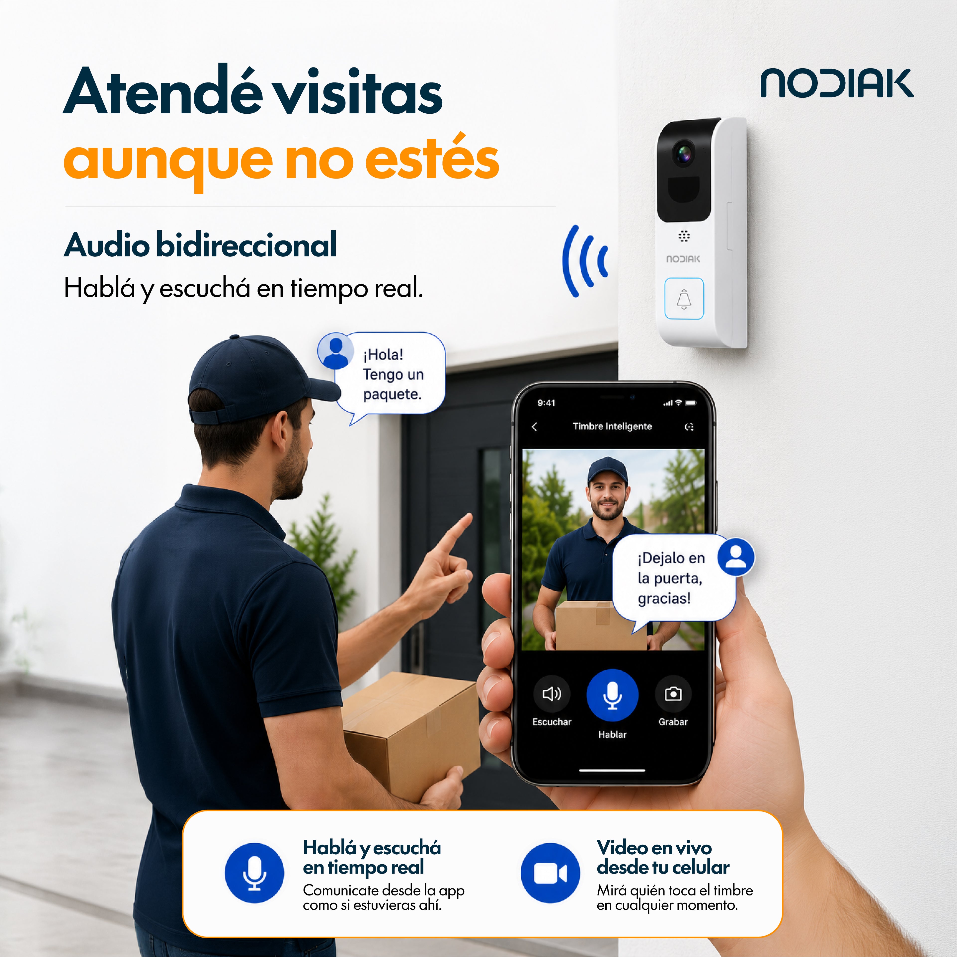 Timbre WiFi con Cámara 2K/4MP | Nodiak